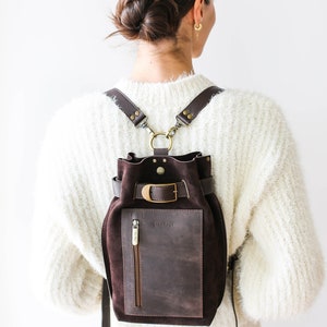 Leather Sling Backpack, Brown Leather Bag Women, Hobo Bag, Leather Sling Bag, Suede Cross Body Bag image 3