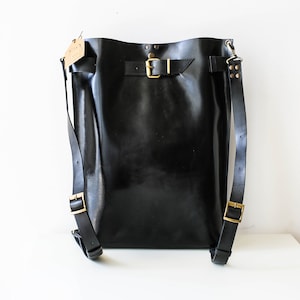 Handmade Large Leather Backpack, Black Leather Backpack, Glossy leather purse, Leather Laptop Backpack, Qisabags image 1