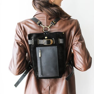 Zaino in pelle, zaino per donna, borsa a tracolla in pelle nera, zaino a tracolla, zaino da college