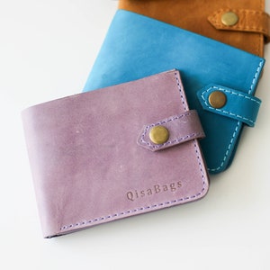 Purple Leather Wallet for Women, Bifold Wallet, Womens Small Wallet, Slim Leather Wallet, Christmas Gift for Her image 1