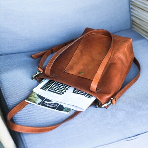 Brown Leather Tote for women, Leather Tote Bag with Zipper, Full Grain Leather Shoulder Bag, Crossbody Tote Bag