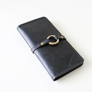 Cartera de cuero negro, Cartera de mujer de cuero, Monedero de cuero negro, Regalo de cuero, Cartera delgada, Regalo de cumpleaños