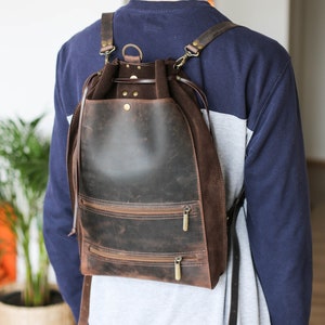 Men's Leather Backpack, Brown Leather Backpack, Laptop Backpack for Men and Women, Leather Rucksack, Minimalist Backpack image 3
