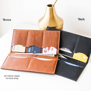 Cartera larga de cuero, carteras de mujer, cartera de cuero, cartera de cuero negro, cartera grande marrón, cartera de cuero minimalista