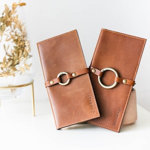 Cartera larga de cuero, carteras de cuero para mujer, cartera de cuero marrón, cartera grande, cartera de cuero minimalista, accesorios de cuero