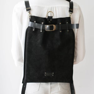 Black Leather Bag, Black Leather Backpack, Suede Backpack, Leather Work Bag, Black Backpack