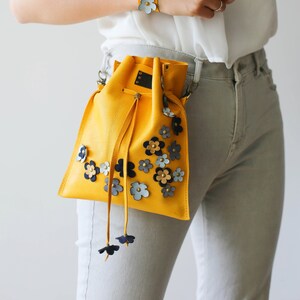 Leather Accessories, Floral Leather Pouch, Gift for Girlfriend, Leather Fanny Pack, Leather Purse, Gift for Her image 3