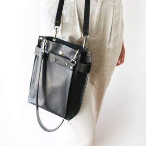 Black Leather Bag, Black Leather Purse, Leather Handbag, Black Leather Handbag with Chain, Leather Cross Body Bag