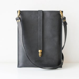 Leather Case for iPad, Small Black leather Bag, Black Leather Cross Body Bag, Leather Messenger Bag, Leather iPad Pro Cover