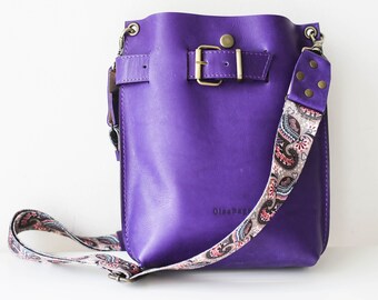 Leather Bag Women, Cross Body Bag, Bucket Bag, Purple Leather Shoulder Bag, Small Crossbody Bag