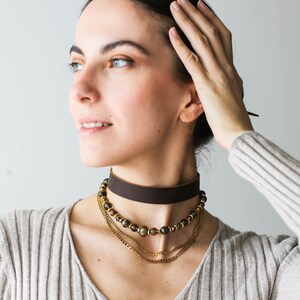 Leder Accessoires, Halskette Leder Choker, Perlen Edelstein Halskette, Geschenk für Sie, Boho Chic Schmuck, personalisiertes Geschenk