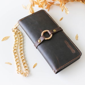 Cartera de cuero, cartera de mujer, cartera minimalista, cartera de cuero para mujer, cartera marrón