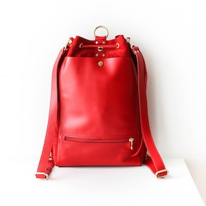 Women's Backpack, Red Leather Backpack, Leather Shoulder Bag, Leather Rucksack, Travel Backpack