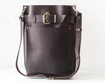 Sac à main en cuir, Sac à dos en cuir pour femmes, Sac à bandoulière en cuir brun foncé Crossbody