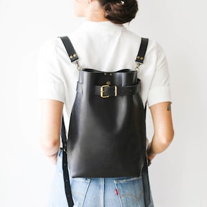 Large Black Leather Backpack for women