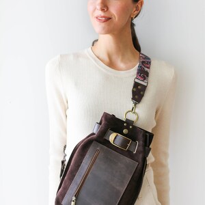 Leather Sling Backpack, Brown Leather Bag Women, Hobo Bag, Leather Sling Bag, Suede Cross Body Bag image 5