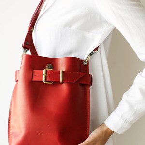 Leather shoulder bag, Everyday Bag, Leather Messenger Bag Women, Red Leather Bag, Leather Backpack image 4