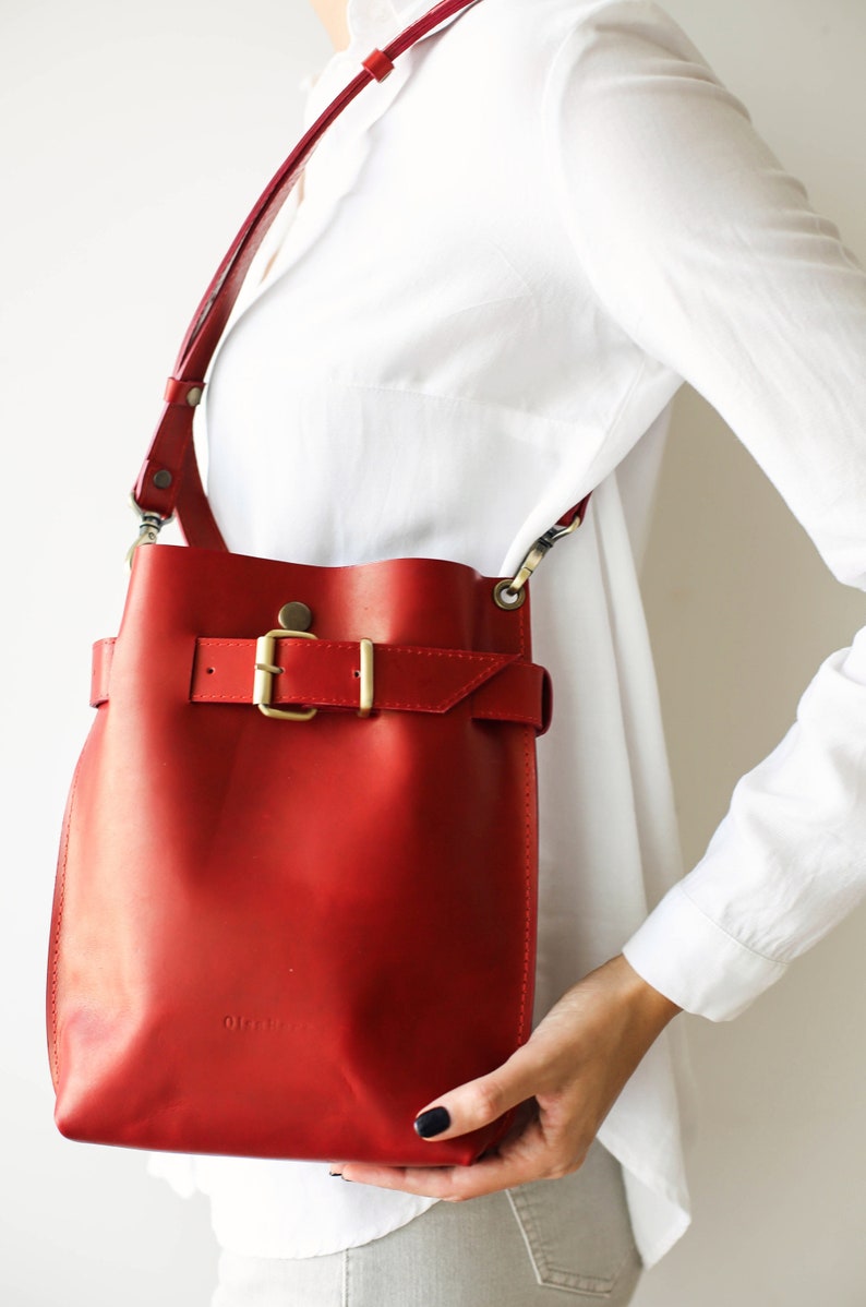 Leather shoulder bag, Everyday Bag, Leather Messenger Bag Women, Red Leather Bag, Leather Backpack image 4