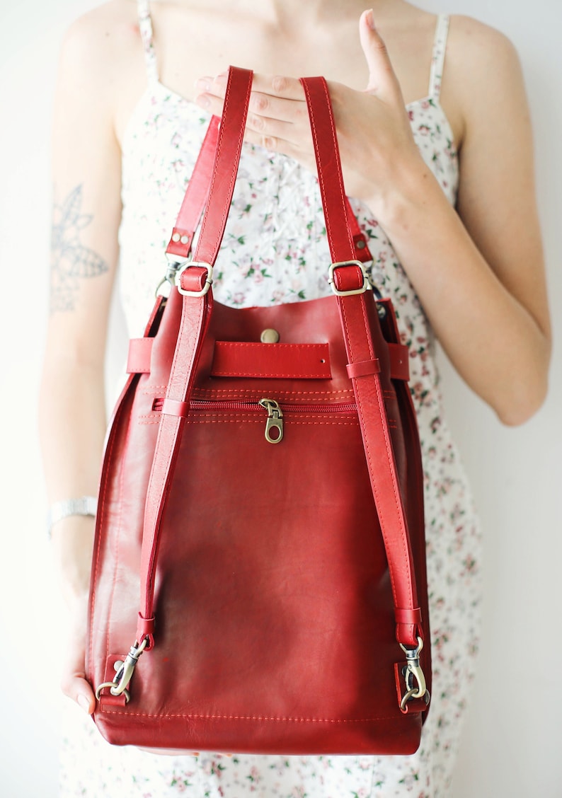 Leather shoulder bag, Everyday Bag, Leather Messenger Bag Women, Red Leather Bag, Leather Backpack image 7