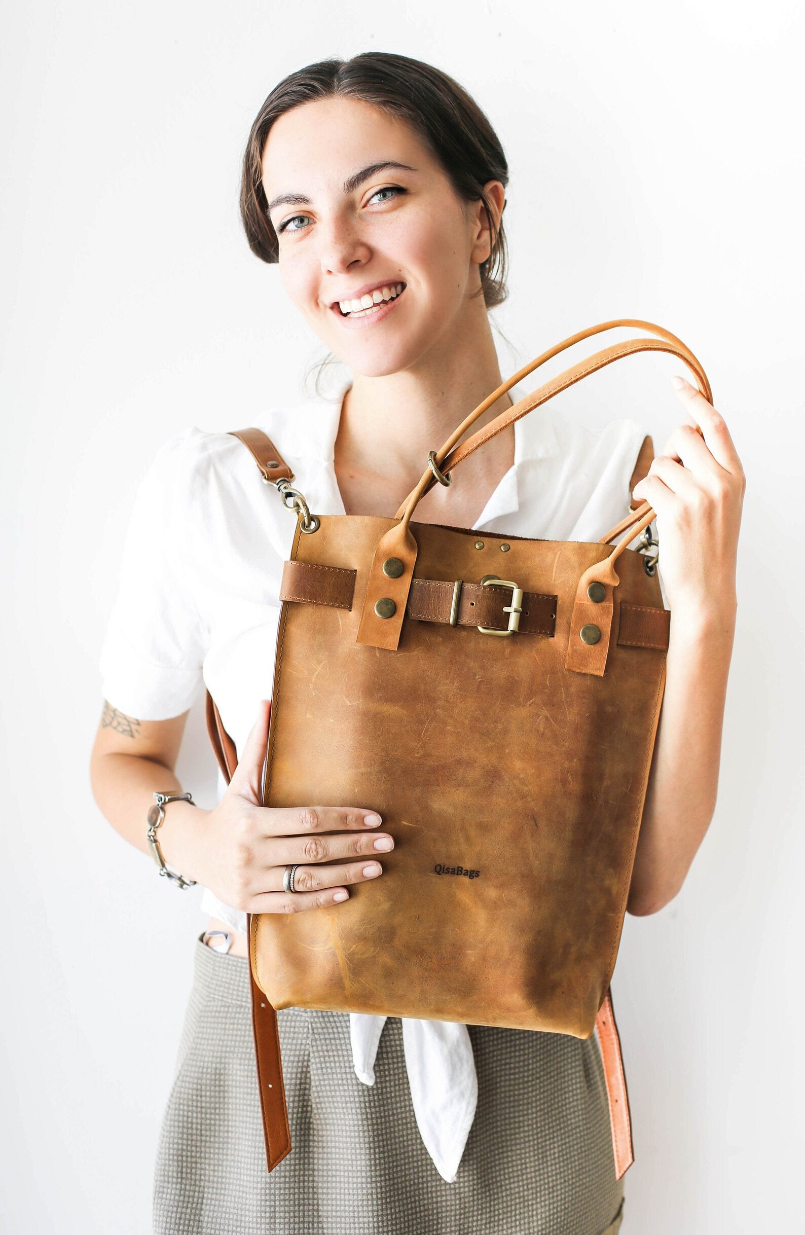 Brown Leather Tote Large Tote Bag Convertible backpack Etsy