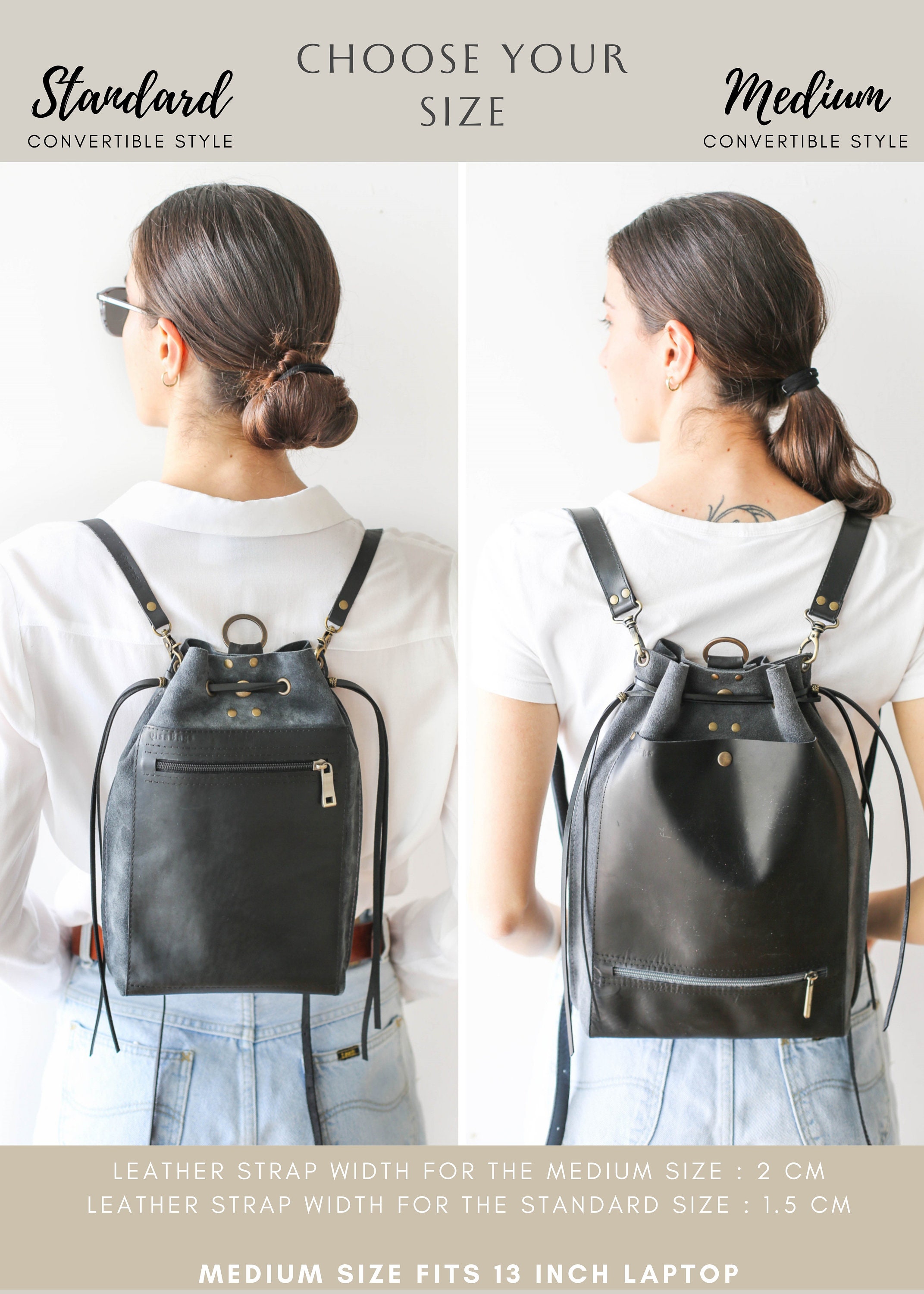 Gray Leather with Suede Stitching Backpack Purse Suede Backpack Purse, Women Brown Suede Backpack, Classic  main image 3