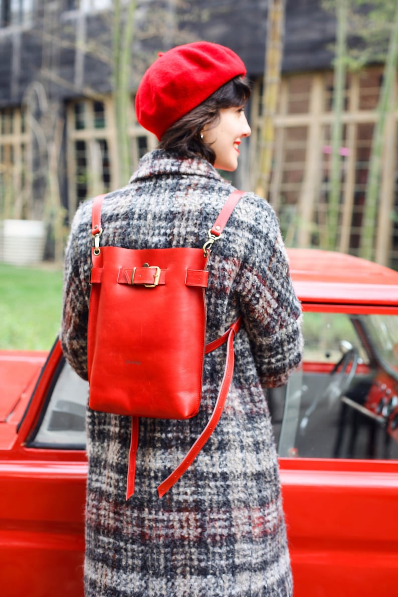 Leather shoulder bag, Everyday Bag, Leather Messenger Bag Women, Red Leather Bag, Leather Backpack image 8