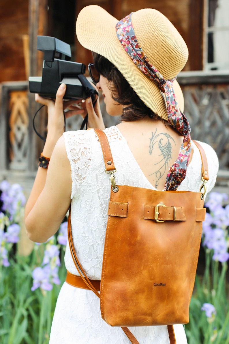 Leather Crossbody Bag, Brown Leather Backpack, Brown Leather Bag, Leather Purse, Backpack Purse for Women 