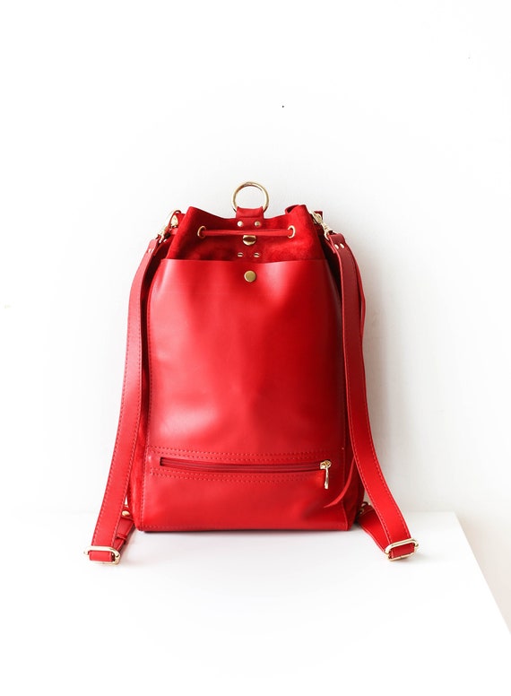 Mochila de de cuero rojo Bolso de - Etsy México