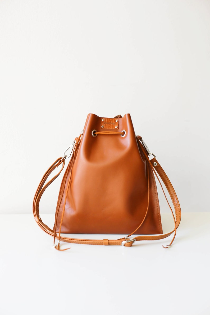 Leather Bucket Bag Brown Leather Crossbody Bag Custom - Etsy