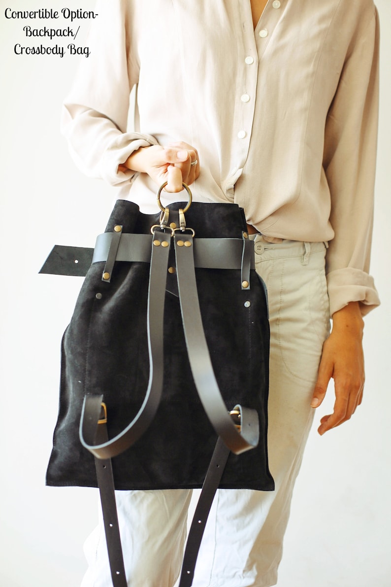 Black Leather Backpack Leather Backpack Purse Black Suede Etsy Canada