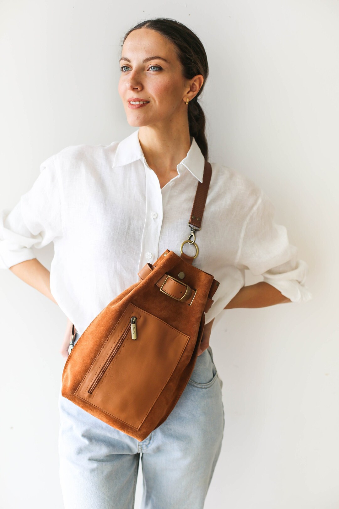Leather Sling Bag, Brown Suede Bag, Leather Bag, Leather Cross Body ...