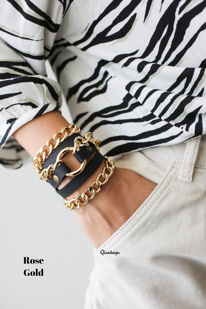 Black Leather Bracelet, Leather Jewelry, Boho Bracelet, Leather Cuff Women, Leather wristband, Gift for Her image 4