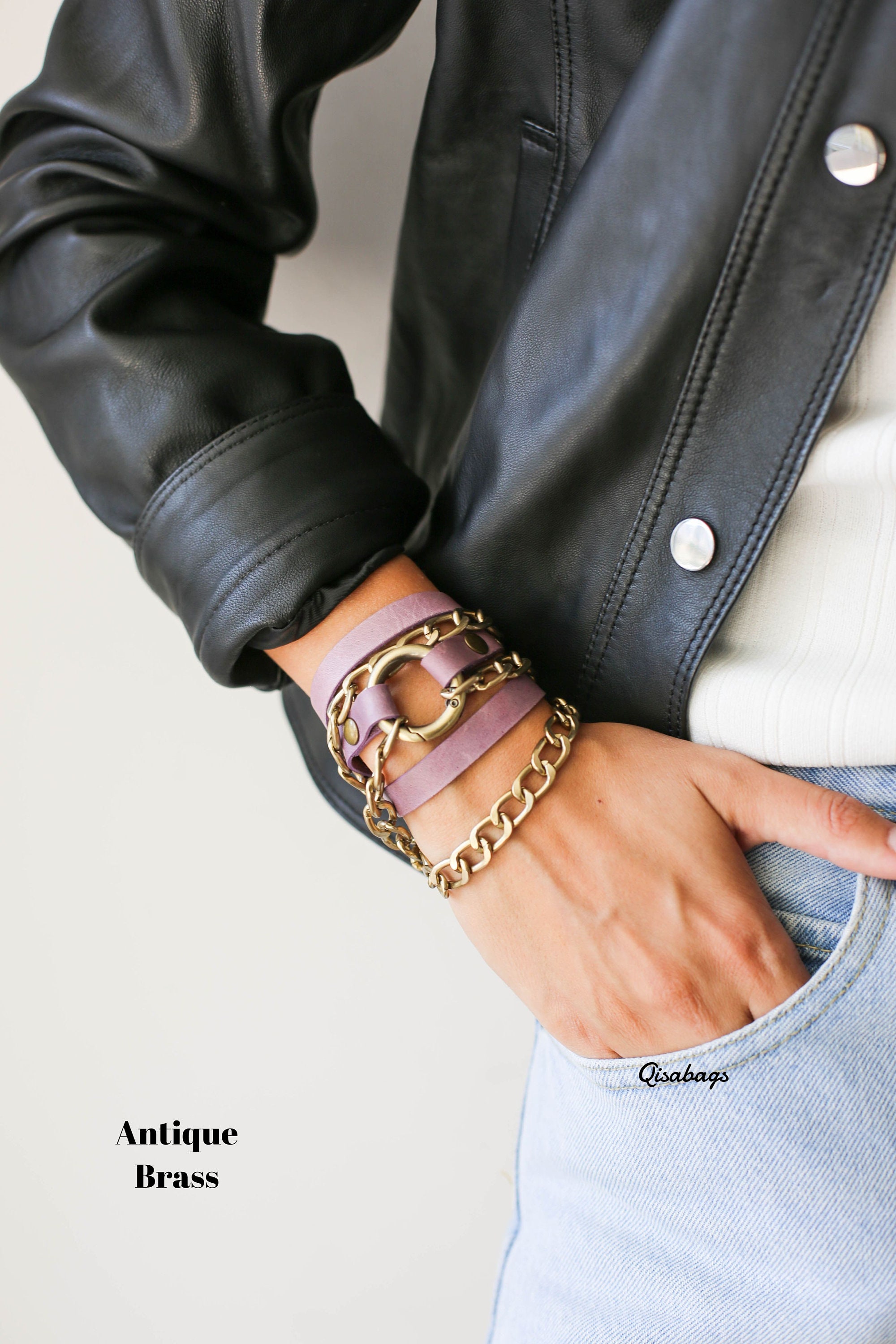 ブレスレット Chain Unit Buckle Leather Bracelet #5949 61ycvLLw-pL._UY300_.jpg