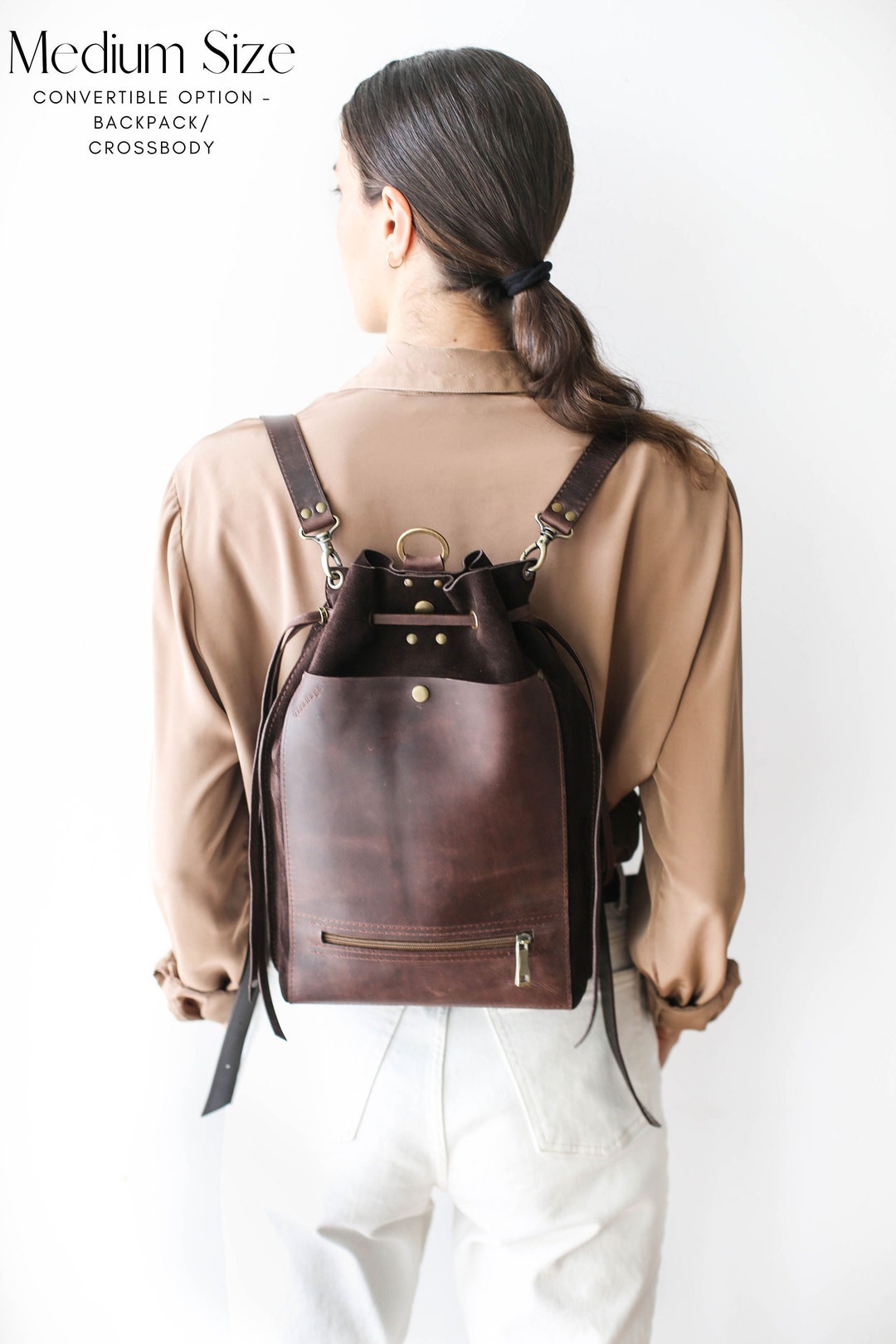 Brown Leather Backpack Purse, Suede Leather Bag, Leather