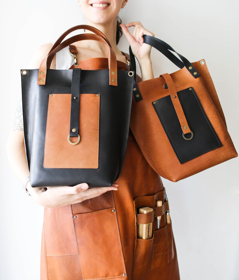 Leather Tote Bag Black Tote Brown Leather handbag Tote bags Etsy