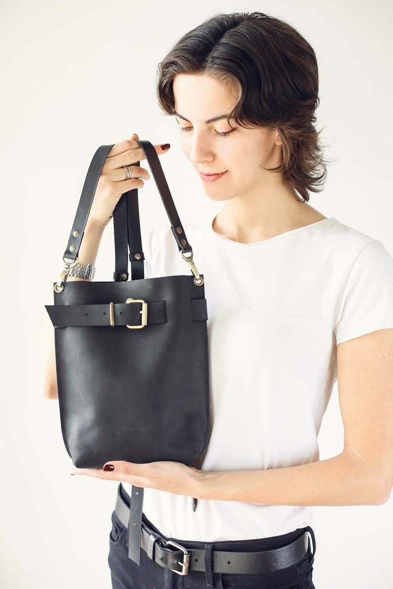 Black Bag Black Leather Bag Black Leather Backpack Etsy