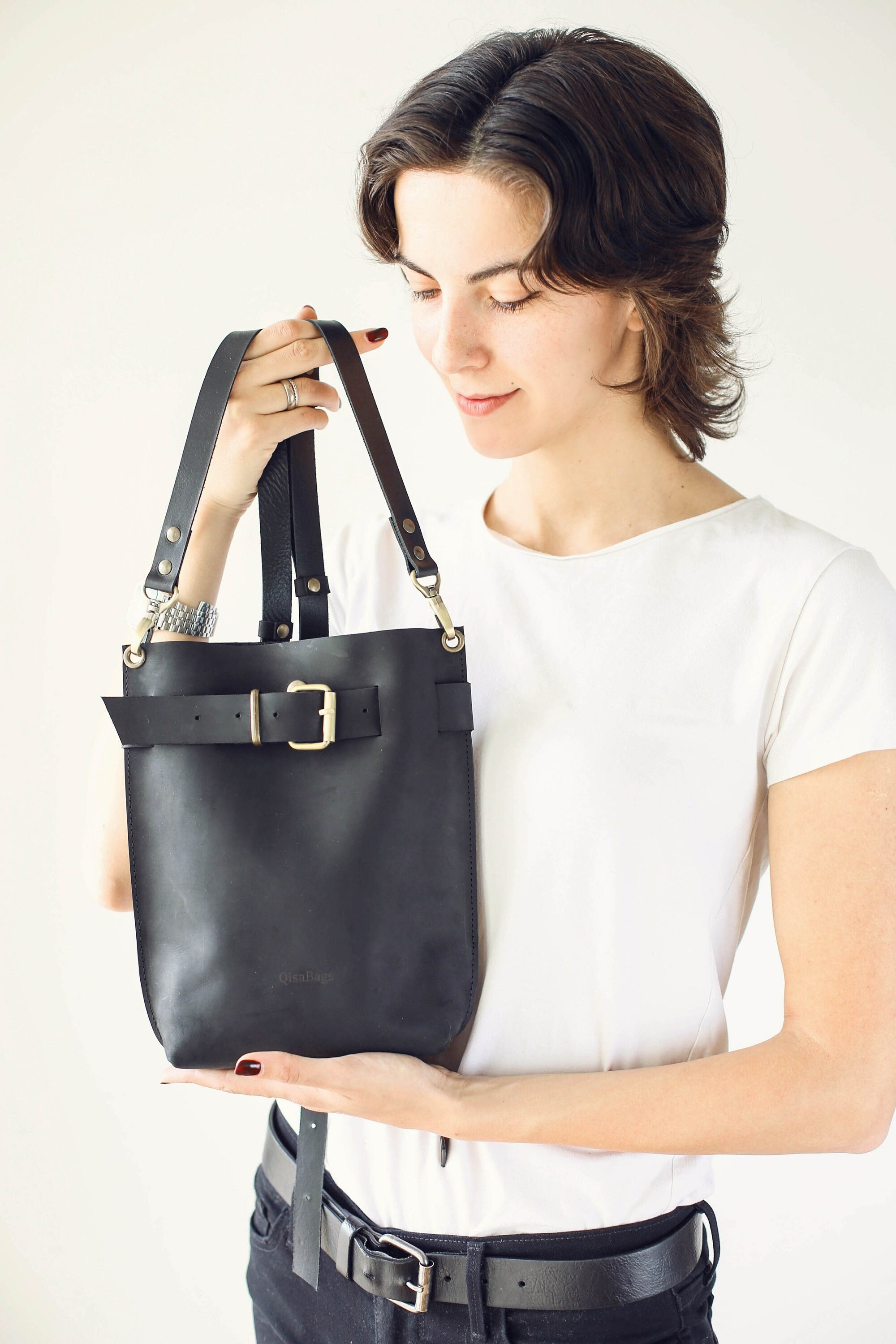 Black Bag Black Leather Bag Black Leather Backpack Etsy