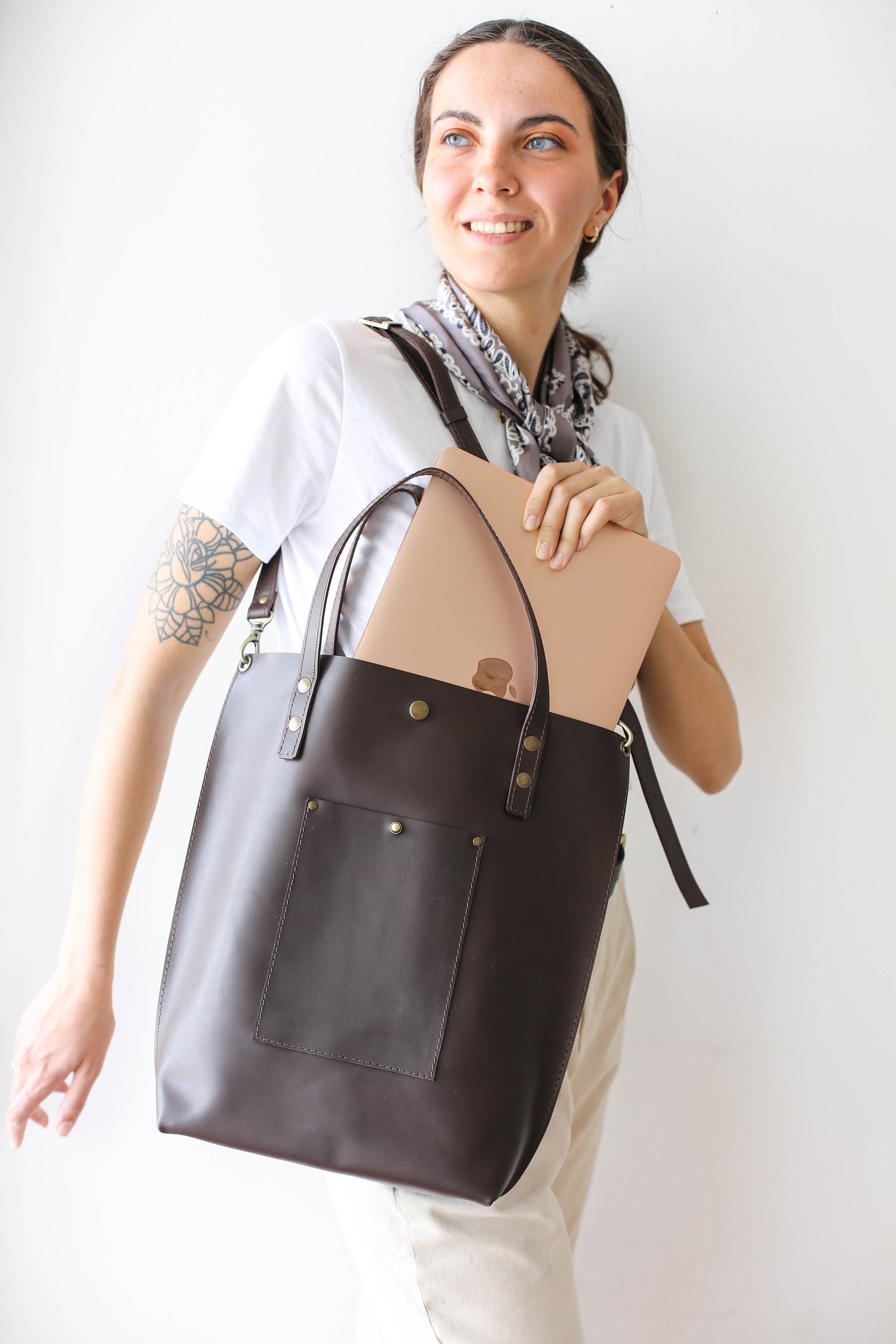 Leather Laptop Bag Leather Tote Large Leather tote Tote Etsy