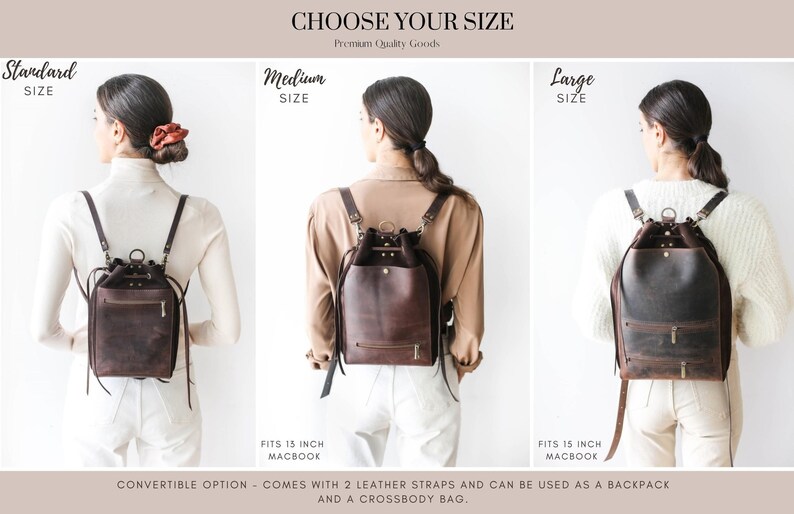 Brown Leather Bag, Women's Leather Backpack, Cognac Leather Shoulder Bag, Bucket Bag, Laptop Backpack with Pockets, Backpack Purse image 9
