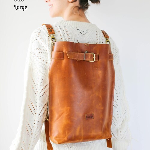 Large Leather Bag Brown Leather Backpack Leather Travel - Etsy