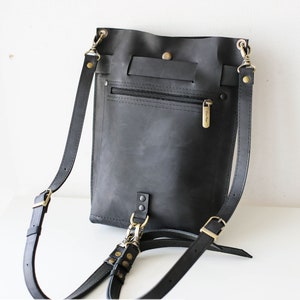 Painted Black Leather Bag, Leather Backpack, Black Leather Handbag, Black Leather Purse, Leather Shoulder Bag image 10