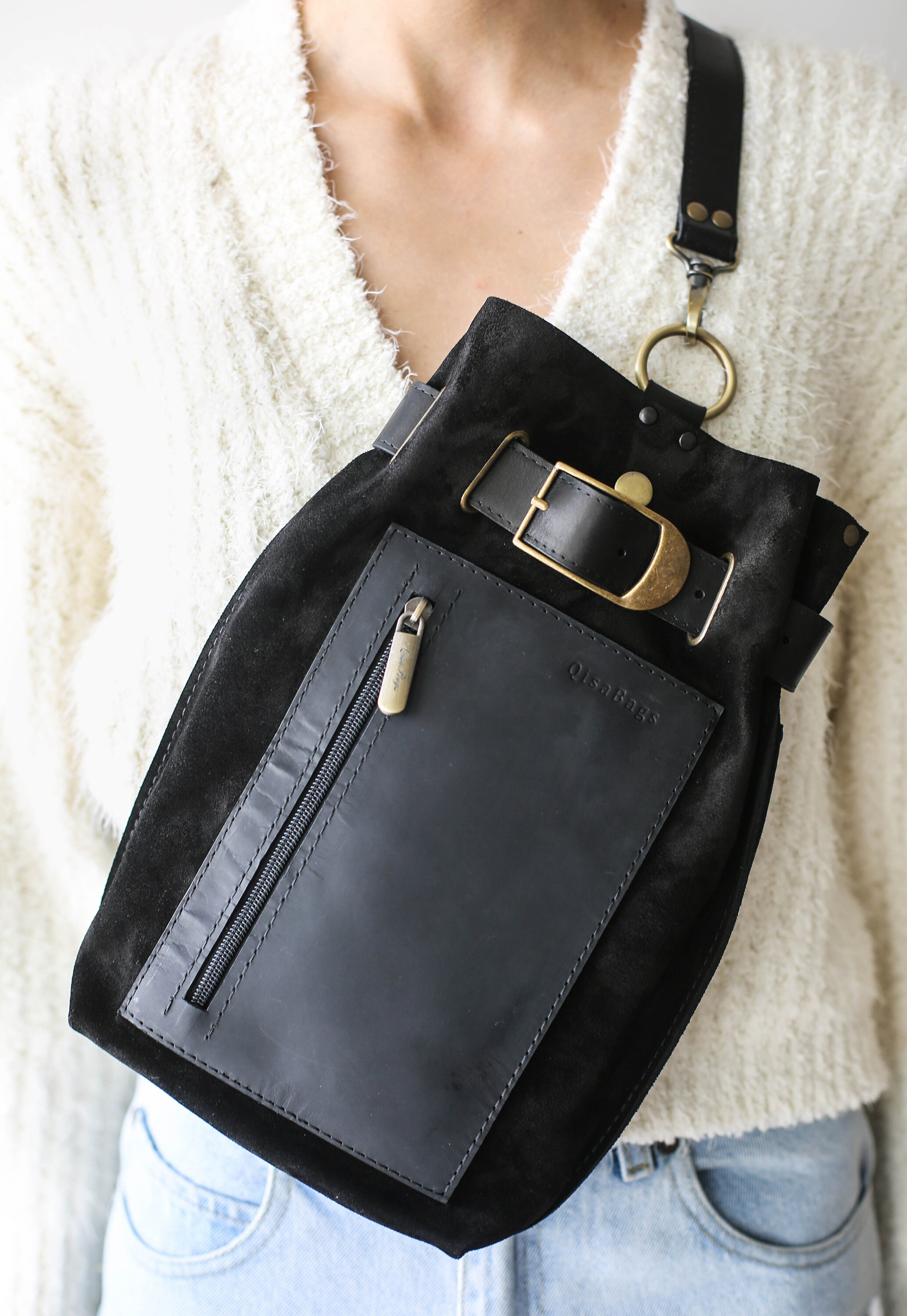 Small Sling Bags for Women Crossbody Purse and Leather Backpack Purse? Leather Backpack Purse, Backpack for Women, Black Leather  main image 3