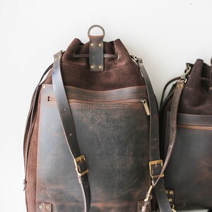 Men's Leather Backpack, Brown Leather Backpack, Laptop Backpack for Men and Women, Leather Rucksack, Minimalist Backpack 画像 10