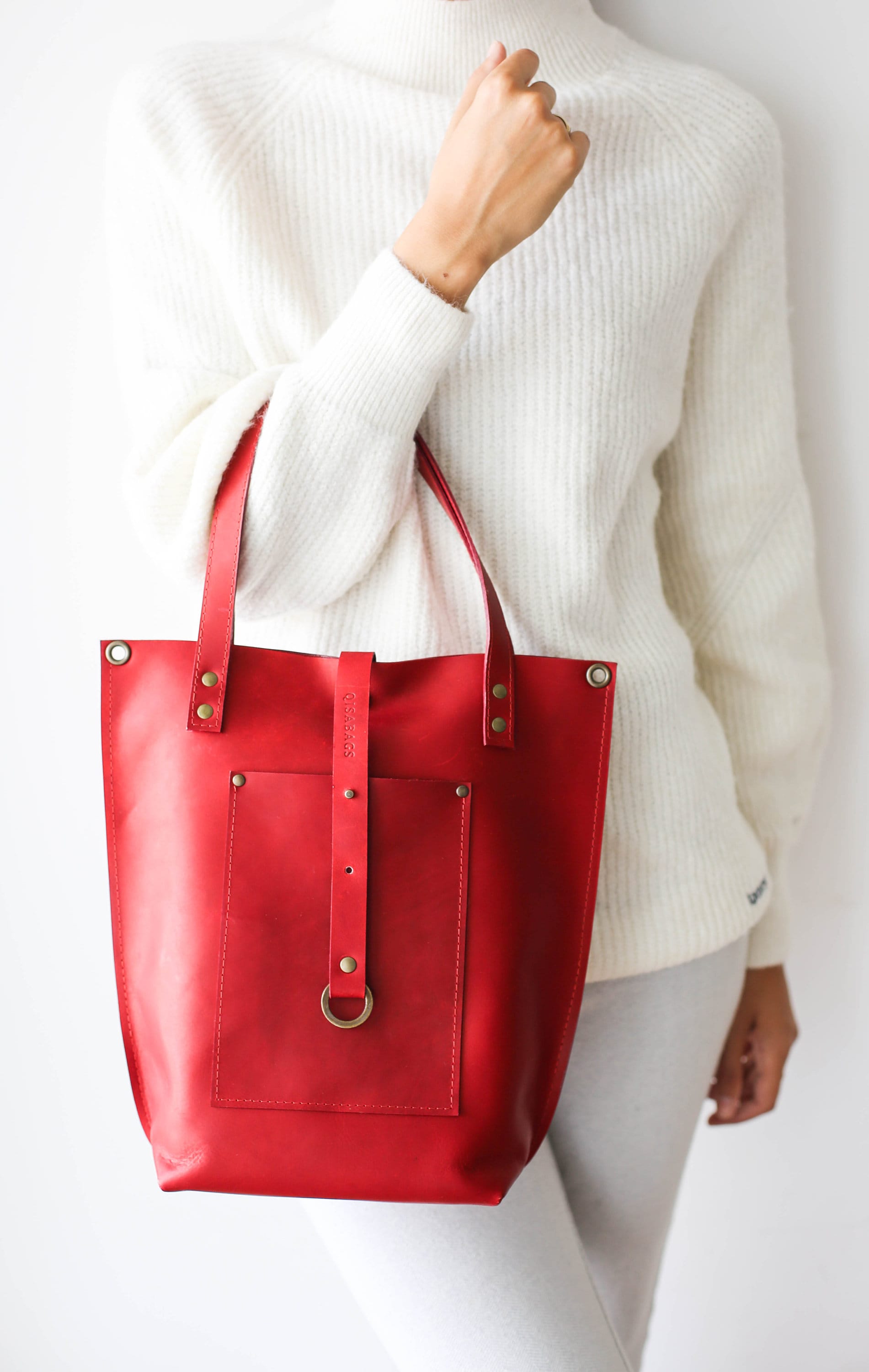 Red Leather Tote Small Leather Tote Red Leather Bag Soft Etsy