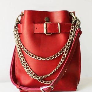 Leather shoulder bag, Everyday Bag, Leather Messenger Bag Women, Red Leather Bag, Leather Backpack image 2