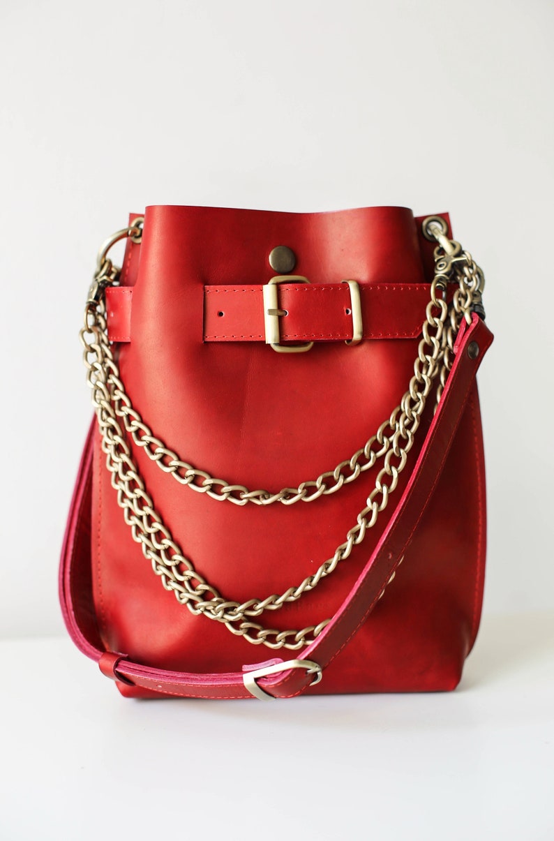 Leather shoulder bag, Everyday Bag, Leather Messenger Bag Women, Red Leather Bag, Leather Backpack image 2