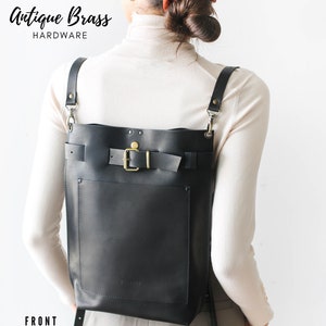 Black Leather Bag, Leather Backpack Purse, Leather Handbag, Leather Shoulder Bag, Black Leather Purse for Women