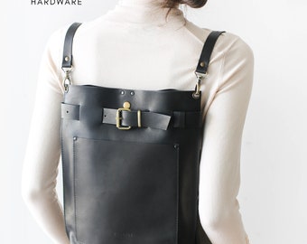 Black Leather Bag, Leather Backpack Purse, Leather Handbag