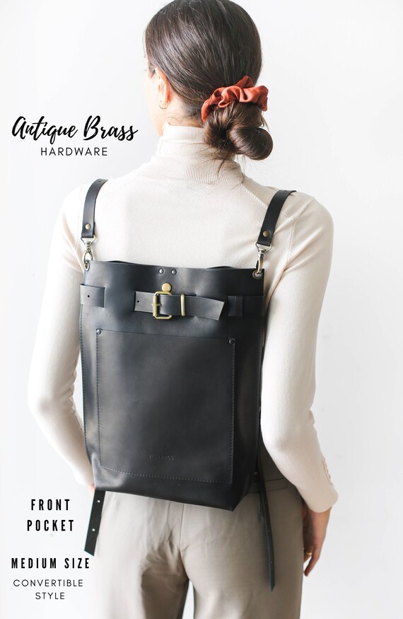 Black Leather Bag, Leather Backpack Purse, Leather Handbag  display picture 3