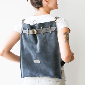 Gray Leather Backpack, Convertible Backpack Purse, Large Leather Backpack, Women Laptop Backpack, Suede Bag image 3